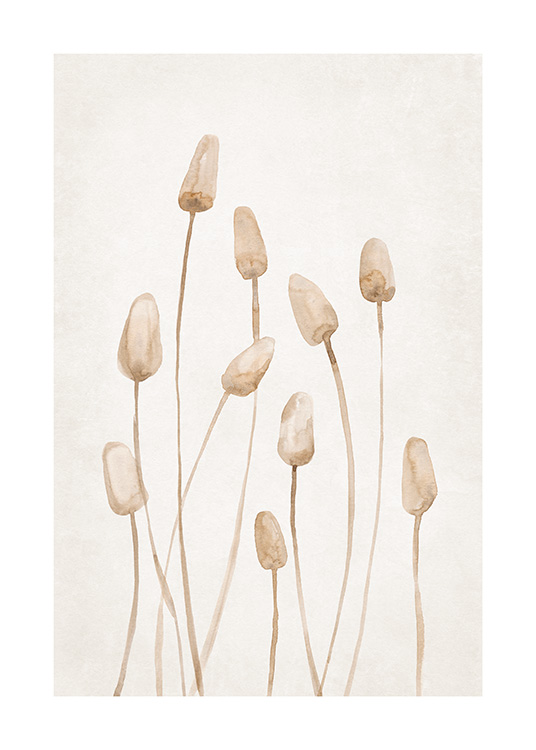 – En plakat med tørre planter i en afdæmpet naturlig beige farve