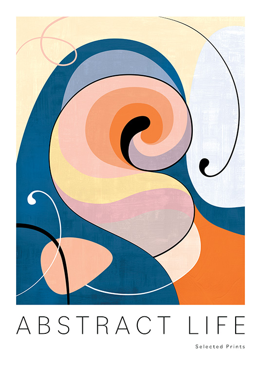 – Abstrakt kunstplakat i orange, blå, gul og lyserød