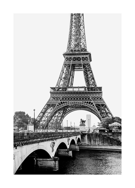– Sort/hvid plakat af Eiffeltårnet