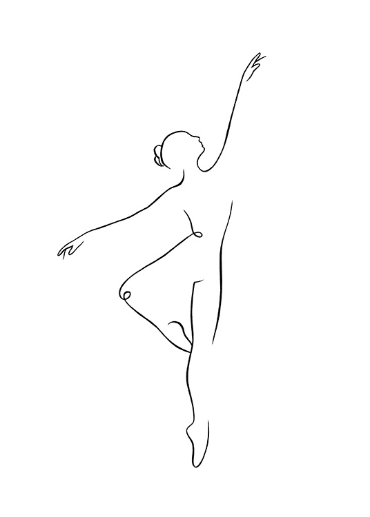 – Line art print af en dansende ballerina