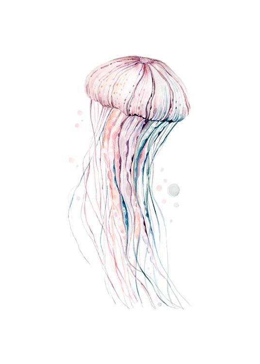 Aquarelle Jellyfish Plakat / Insekter & Dyr hos Desenio AB (2905)