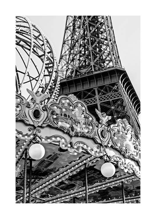 Carousel Et Eiffel Plakat / Sort-hvid hos Desenio AB (3428)