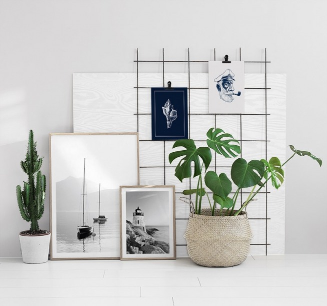 Plakat, poster med sort og hvid fotografering med sejlbåde