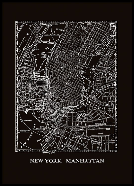 New York Kort Plakat Plakat med kort over New York, Manhattan. New York Kort Plakat