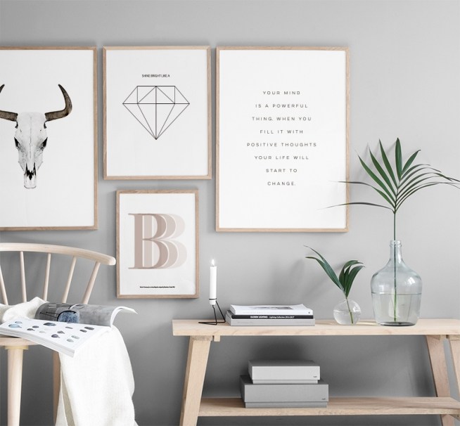 Plakat med bøffelhorn. sort hvide plakater online.