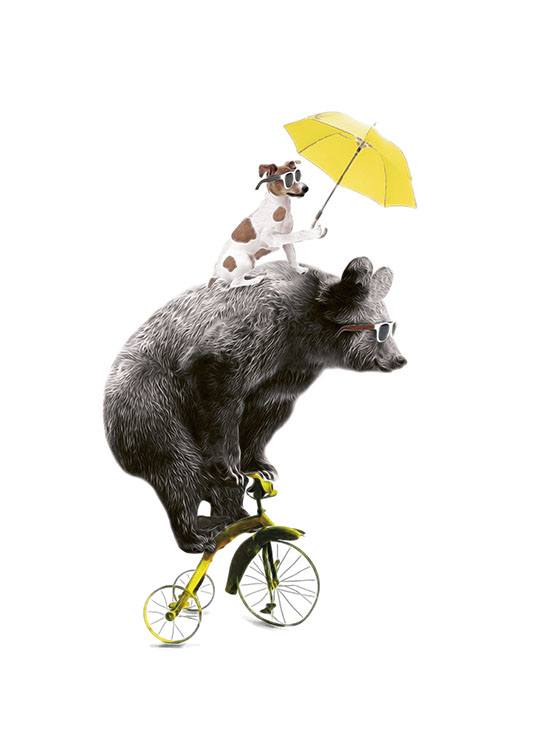 Bear On Yellow Bike, Plakat / Plakater til børneværelset hos Desenio AB (7830)