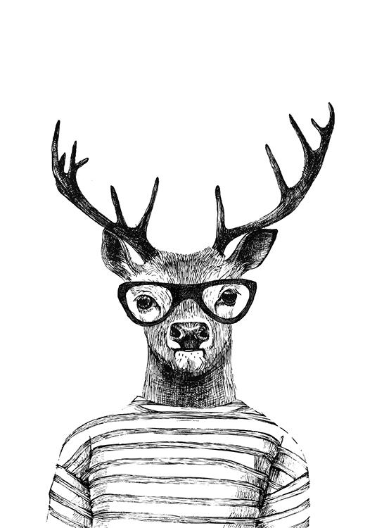 Deer With Glasses, Plakat / Sort-hvid hos Desenio AB (8181)