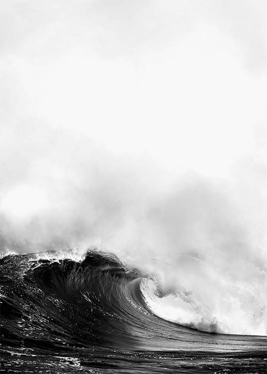 – Sort-hvidt fotografi af en stor bølge på havet