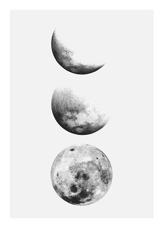  – Sort-hvid illustration med en række måner i forskellige faser