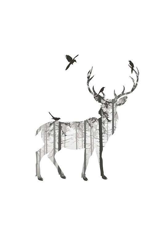 Deer Silhouette, Poster / Sort-hvid hos Desenio AB (8353)