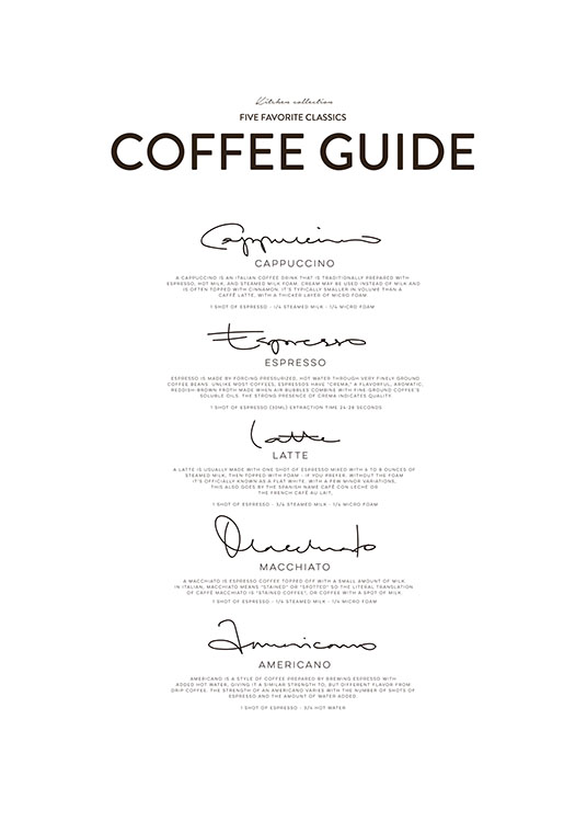 Five Coffee Classics, Plakater / Køkkenplakater hos Desenio AB (8556)