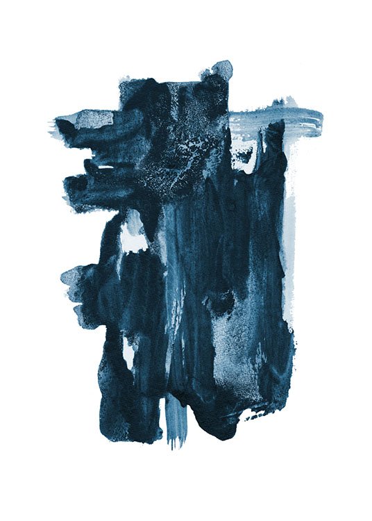  – Maleri med en blå, abstrakt figur malet på en hvid baggrund
