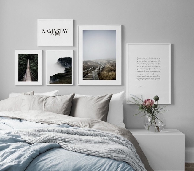 Billedvæg i soveværelse. indretning og plakater til soveværelset Inspiration soveværelse