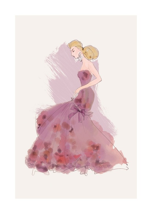  – Illustration af Lars Wallin, der forestiller en kvinde i en lilla kjole med fine detaljer på skørtet