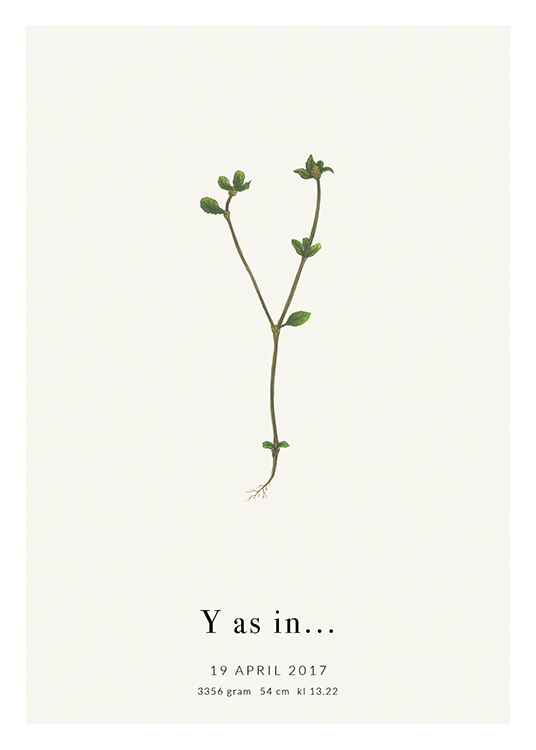  – Bogstavet Y dannet af en plante med tekst nedenunder