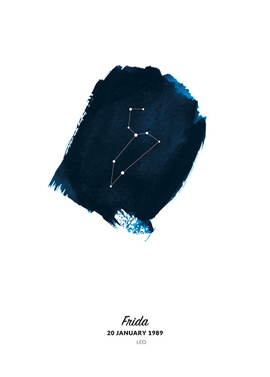  – Illustration med stjernetegnet Løven i en cirkel malet som blå akvarel