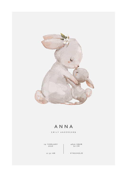  – Illustration af en kaninmor, der krammer sin lille kaninunge