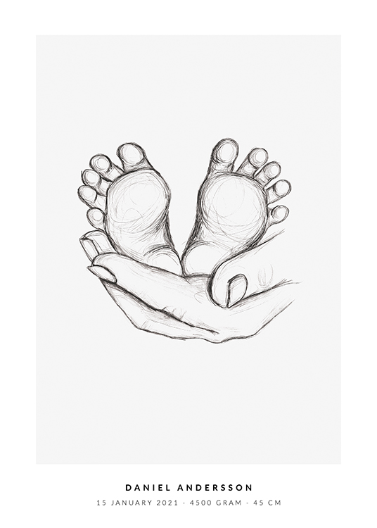  – Illustration af et par babyfødder, der holdes af en hånd