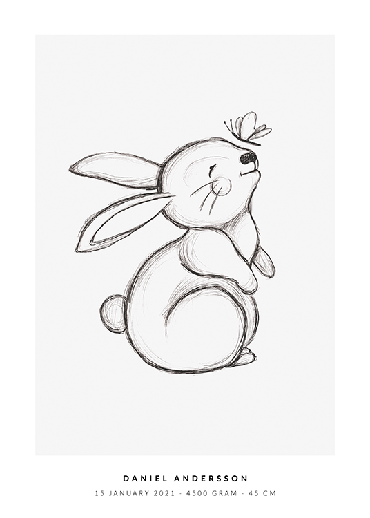  – Illustration med en lille kanin og en sommerfugl, der rører dens snude