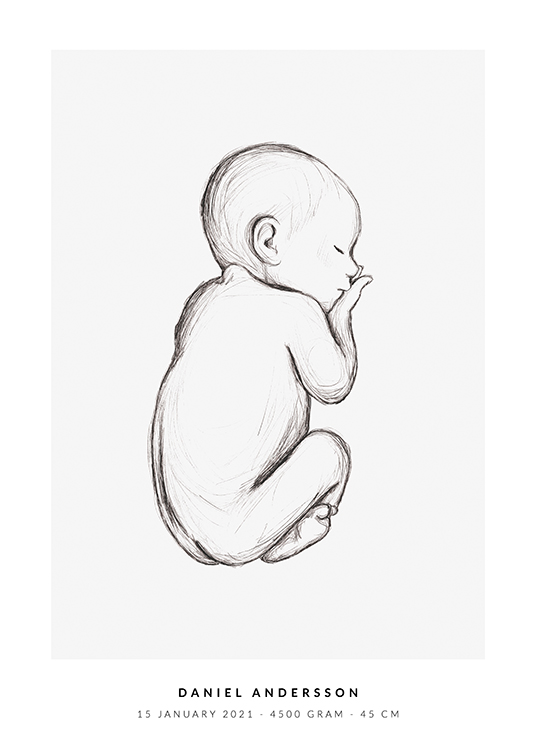  – Illustration af en lille baby, der putter og sover