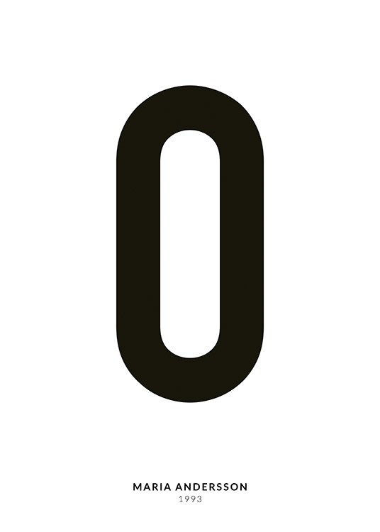 – En minimalistisk plakat med tekst i form af bogstavet O og mindre tekst nedenunder på en hvid baggrund